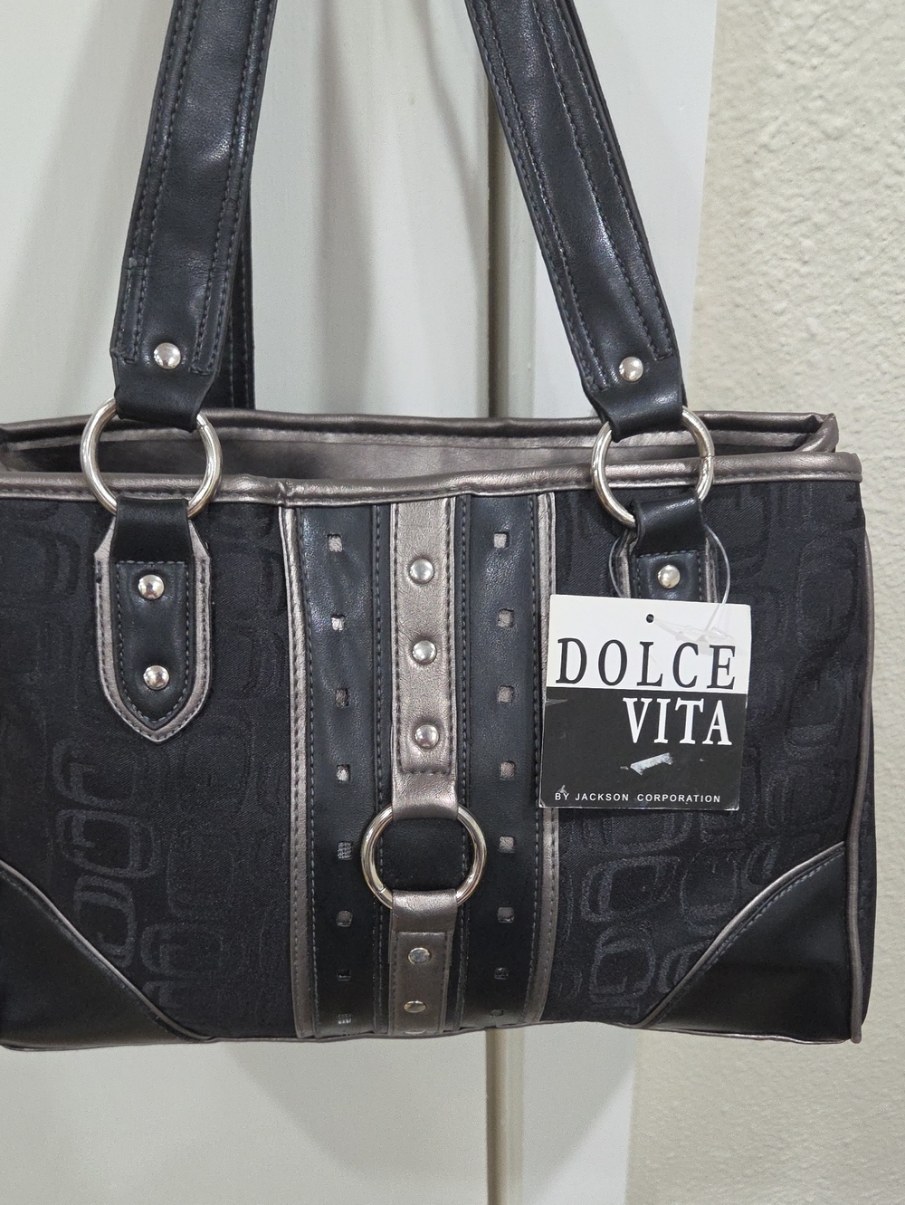 Dolce Vita Black Shoulder Bag with Silver Accents